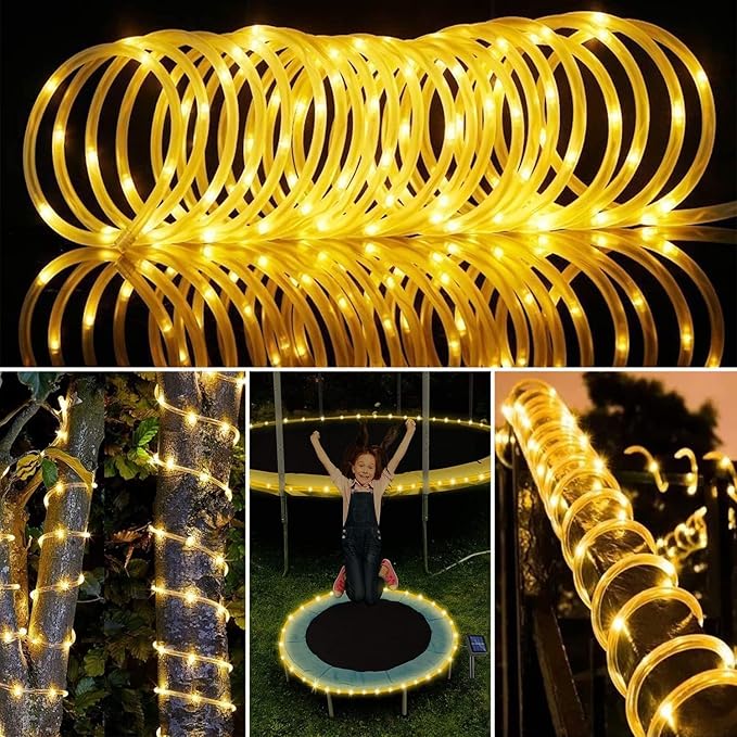 New Upgraded Solar Rope Lights 500 LED 170ft 19 Modes Solar Powered &amp USB Rechargeable String Lights Outdoor Waterproof with Remote Timer Dimmable for Pool Yard Party Wedding Christmas (500LED-War