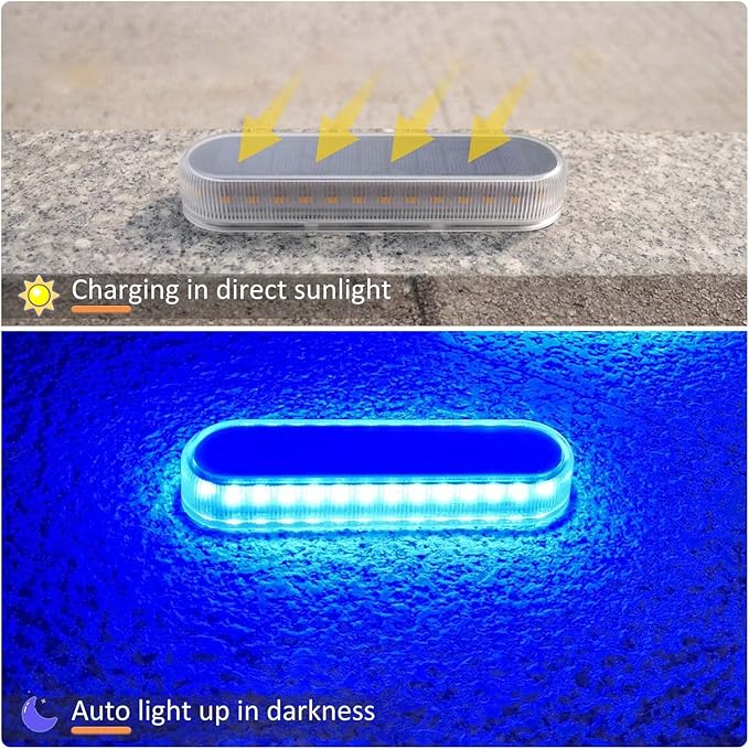 Lacasa Solar Deck Lights 4 Pack 40LM Solar Powered Step Lights Blue Light LED Dock Light Outdoor In-Ground Lights IP68 Waterproof Auto ON/Off for Garden Stairs Driveway Pathway Lighting