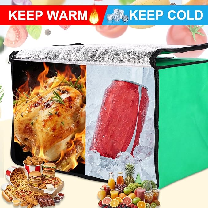 12 Pcs Large Insulated Food Delivery Bag Bulk XXXL Reusable Grocery Bags Foldable Catering Insulated Cooler Bag with Sturdy Handles for Takeout Shopping Camping Warmer/frozen(Green)