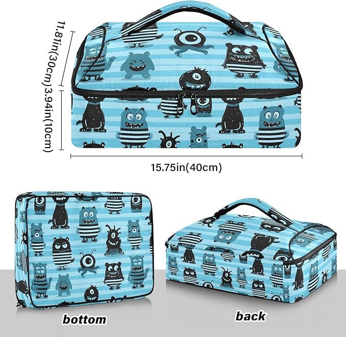 Casserole Carrier Cartoon MonstersInsulated Casserole Carrier for Hot or Cold Food Thermal Lunch Tote for Potluck Parties Picnic Beach Fits 9 x 13 Inches Baking Dish