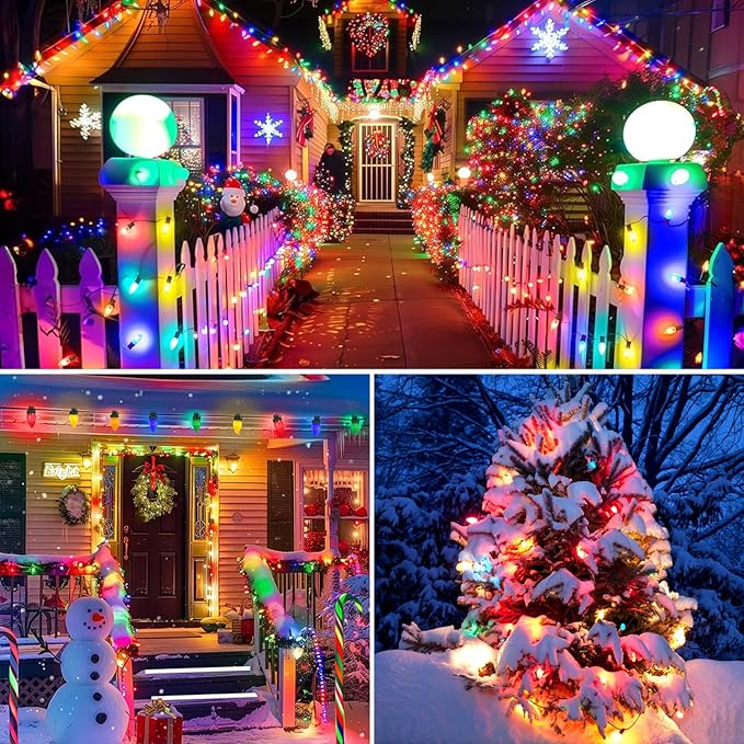 27.5FT C7 LED Christmas Lights Battery Operated Lights with Remote 8 Mode Twinkle Vintage Colored Christmas Tree Lights for Colorful Christmas Decorations Indoor Outdoor 50 Light Bulbs
