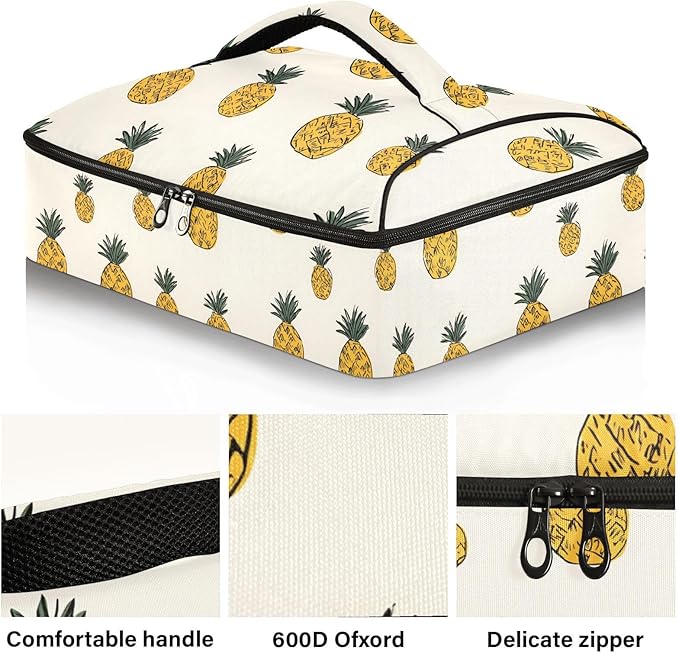Casserole Carrier Pineapples PatternInsulated Casserole Carrier for Hot or Cold Food Thermal Lunch Tote for Potluck Parties Picnic Beach Fits 9 x 13 Inches Baking Dish