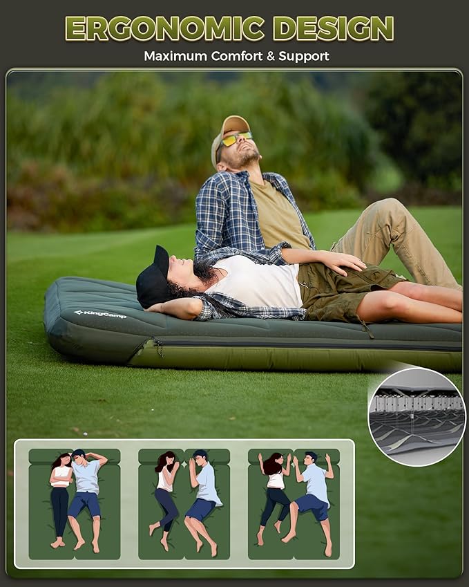 KingCamp Gorgeous Double 6.7 Camping Mattress with Washable Foam Cover Extra-Thick Full Size Inflable Mattress with Pump Sack Portable Double Mattress for Camp Outdoor Tent Car &amp Guest