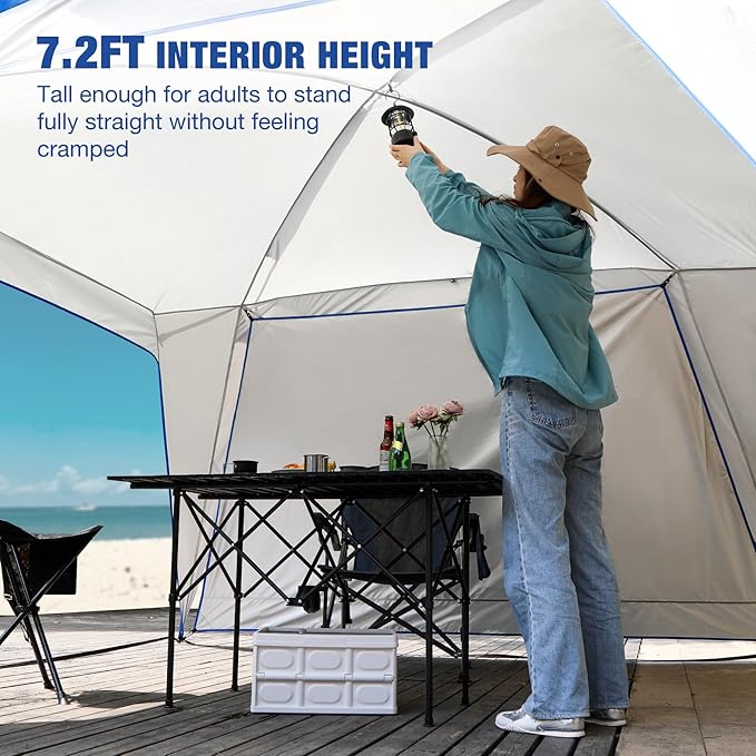 REDCAMP 6-8 Person Beach Canopy Tent with Side Wall 10ft Cabana Beach Tent with Ground Pegs and Carry Bag Sun Shelter Rainproof Waterproof for Camping Backyard Fishing Parties Picnics