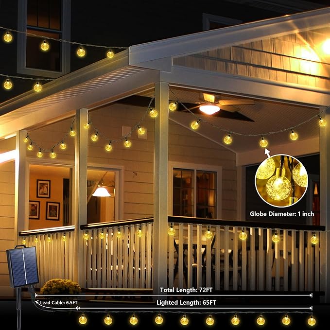 Joomer Solar String Lights Outdoor 65FT 100LED Globe String Lights 8 Lighting Modes Waterproof Solar Powered Patio Light for Garden Yard Porch Wedding Party Outdoor Decor (Warm White)
