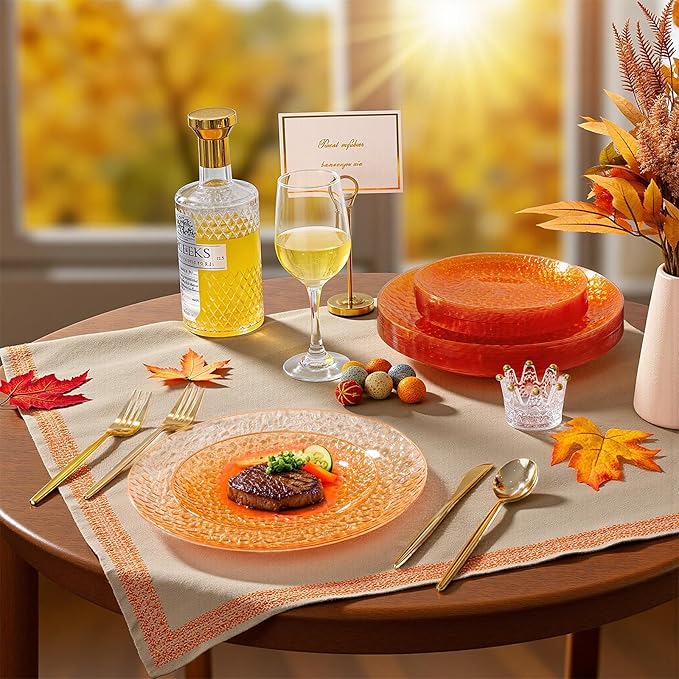 Rubtlamp 60Pcs Orange Plastic Plates Orange Plastic Disposable Plates With Hammered Design Party Platos Fancy Disposable Platos Include 30Dinner Plate30Desssert Plate For Spring Easter