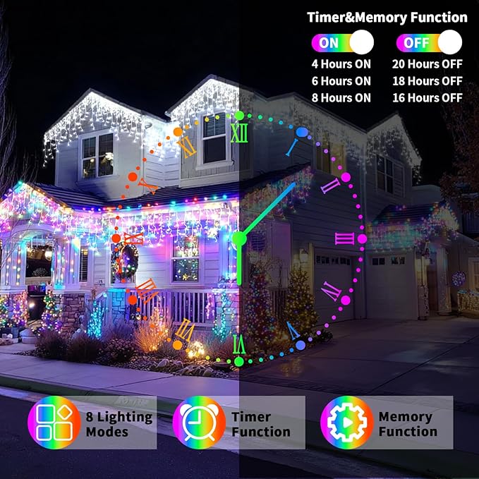 Solar Christmas Lights Outdoor 66+16Ft 660LED Multicolor &amp Cool White Dual Color Changing Icicle Lights 2400mAH Connectable Rechargeable Dimmable Remote 8 Modes for Xmas House Roof Holiday Party