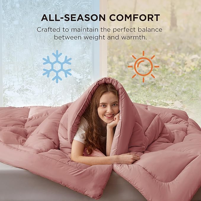 Bedsure Comforter Duvet Insert - Quilted Comforters King Size All Season Duvet GentleSoft Down Alternative Bedding with 8 Tabs Gifts for Women/Men Dusty Pink King 90 x 102 Inches