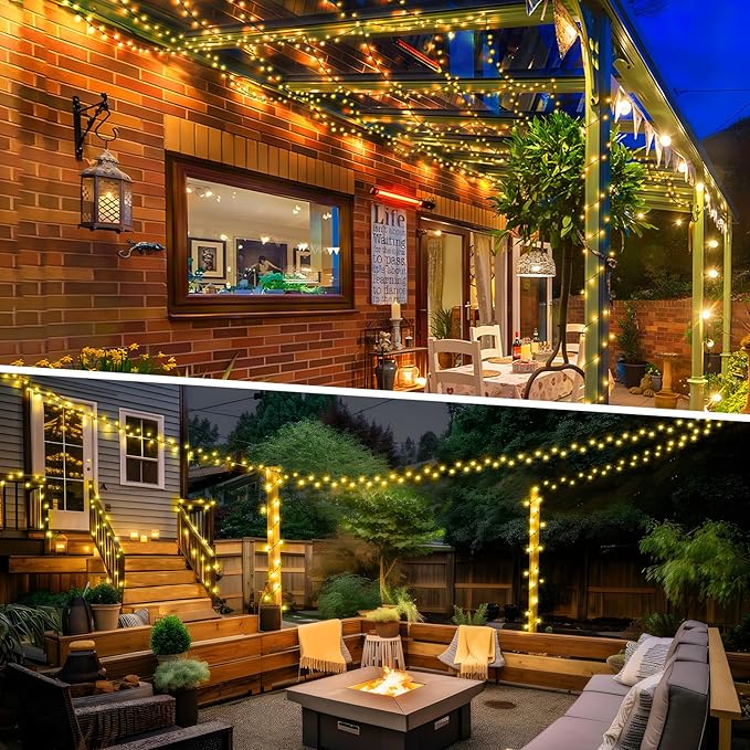 XURISEN 403FT 1000 LED String Lights Outdoor Green Wire Christmas Lights 8 Modes &amp Timer Waterproof Fairy Lights Plug in for Party Wedding Yard Garden Indoor/Outdoor Decorations(Warm White)