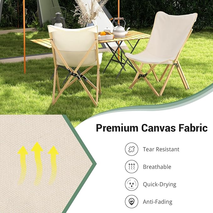 Tangkula Camping Chairs 2 Pack Portable Folding Lawn Chair with Solid Bamboo Frame Ultralight Canvas Seat Back Pocket Carrying Bag Outdoor Beach Chair for Backpacking Fishing Travel Camp