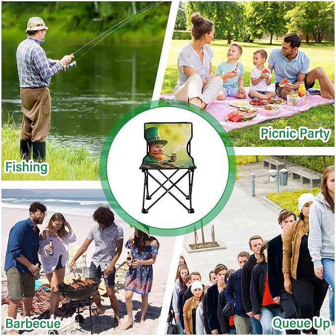 St. Patrick's Day Man Portable Camping Chairs Folding Chair - Durable Oxford Fabric Lightweight Iron Frame Easy Fold Design - Ideal for Outdoor Activities Camping Fishing and Travel