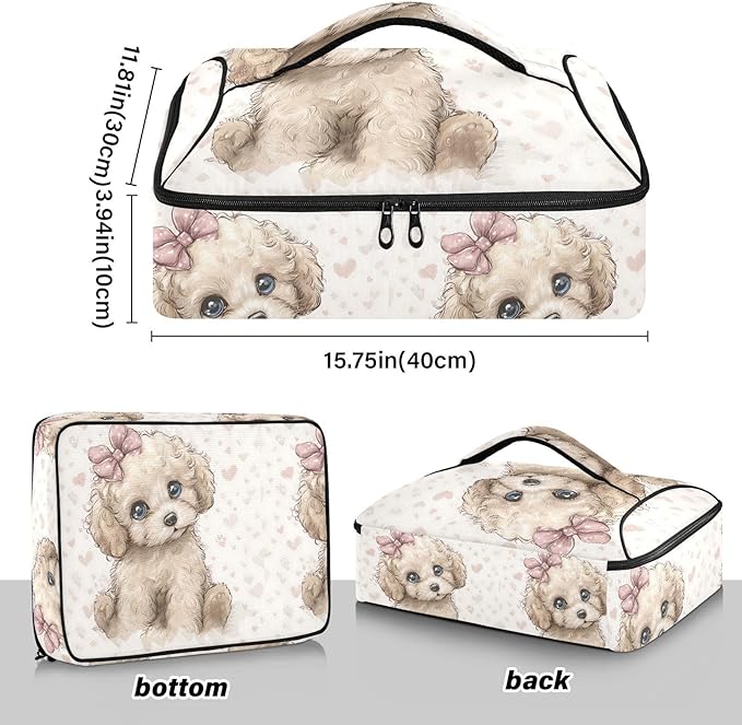 Casserole Carrier Beautiful DogInsulated Casserole Carrier for Hot or Cold Food Thermal Lunch Tote for Potluck Parties Picnic Beach Fits 9 x 13 Inches Baking Dish