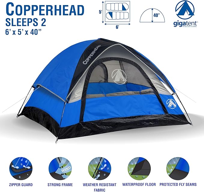 GIGATENT 6′ X 5′ 1-2 Person 3 Season Dome Tent Waterproof &amp UV Resistant Fabric Carry Bag Included