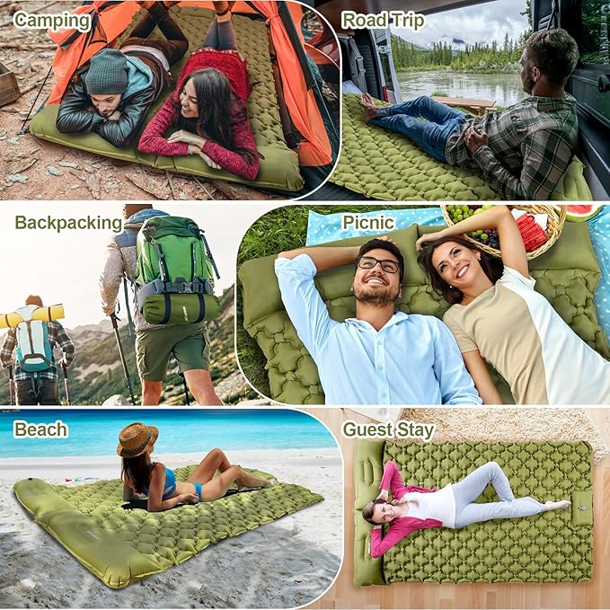 Night Cat Pop-up Camping Tent with Inflatable Double Sleeping Pad for 2 Persons Tent Combo Set