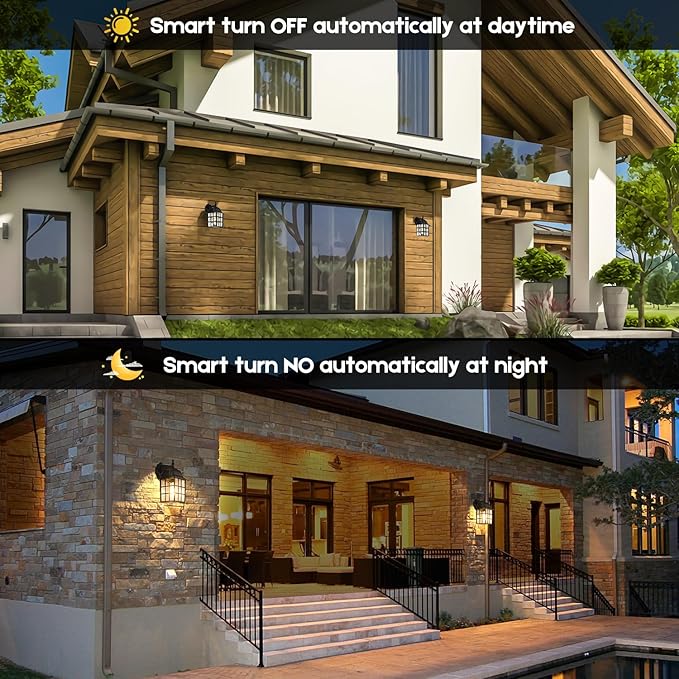 Brightever 2-Pack Dusk to Dawn Outdoor Wall Lantern Exterior Light Fixtures with Photocell Sensor Black Wall Light Waterproof Waterfall Glass Outside Wall Sconce for Porch House Garage