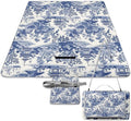 Blue and White Chinese Style Chinoiserie Folk Waterproof Outdoor Picnic Blanket Sandproof Beach Mat for Camping Hiking Grass Travelling