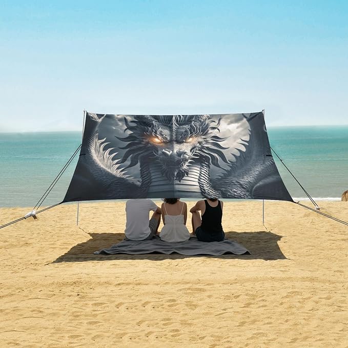 ALAZA Dragon Portrait Magic Beach Tent Sun Shelter UPF50+ Protection Beach Shade Canopy w/ 4 Sandbags for Outdoor Camping Fishing Backyard Fun Picnic 10x9 ft