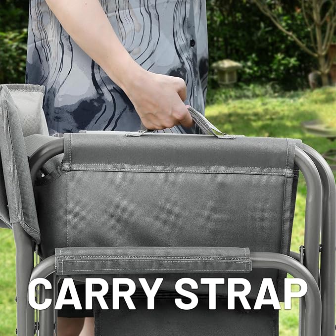 TIMBER RIDGE Aluminum Oversized Camping Chair Lightweight Portable Directors Chair with Side Table Detachable Side Pocket for Outdoor Camping Lawn Picnic Support 400lbs Grey 2 Pack