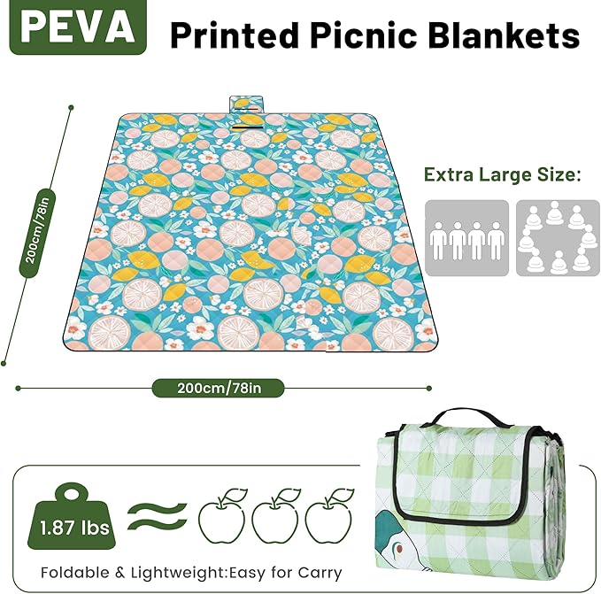 Dimatic Cute Picnic Blankets 78x78 Extra Large Beach Blankets Waterproof Sand Proof Foldable Portable for Outdoor Family Camping