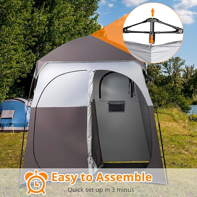 VINGLI 2 Room Shower Tent 7.5 FT Instant Pop Up Shelter with Carrying Bag Privacy Changing Room TentPerfect for Portable Toilet Camping Dressing Outdoor Indoor Easy Set Up