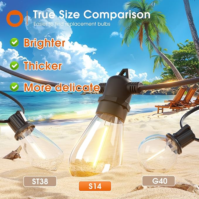 addlon 54FT Solar String Lights Outdoor Waterproof with USB Charging &amp Remote Control - Dimmable Solar Power Patio Lights with 26 LED Bulbs for Porch Garden Yard Market Bistro - Lasts 20+ Hrs