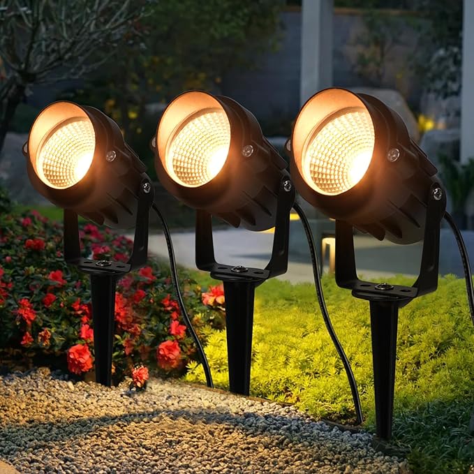 Outdoor Landscape Spotlights 120V LED Spot Light Waterproof for Garden and Yard Up Lighting Warm Light Outdoor Spotlight Accent Lighting Fixture with 5.9 FT Plug Cord 3 Pack
