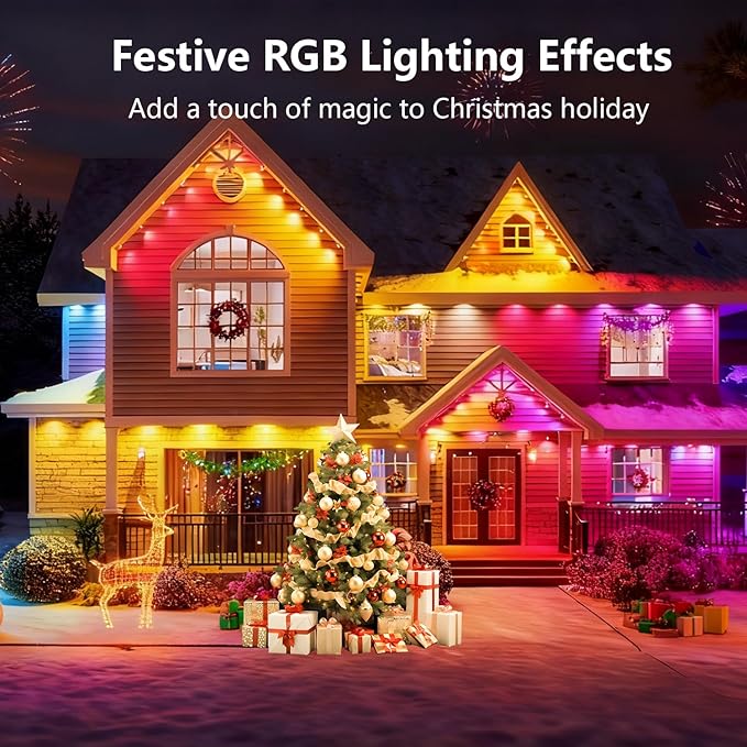 RGB Permanent Outdoor Lights 300FT LED Eaves Lights with Smart App Remote Control IP67 Waterproof Music Sync Timing Function for Christmas Party All Holiday Decorations