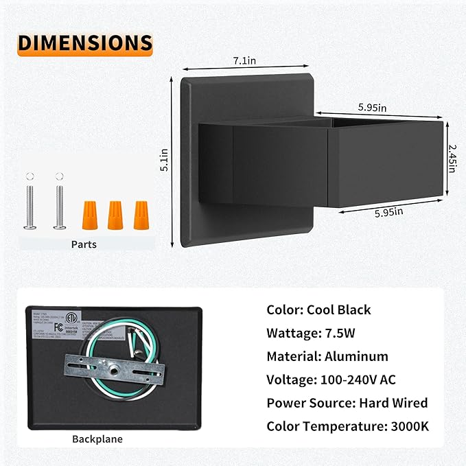 Modern Outdoor Wall Light LED Up Down Wall Mount Lights Modern Exterior Light Fixture Porch Front Door Garden Yard Patio Waterproof Aluminum Cool Black 3000K 7.5W