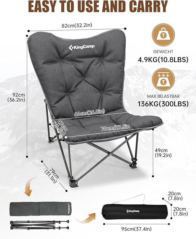 KingCamp Butterfly Chair Oversized XL Camping Chairs for Adults Padded Folding Comfy Camp Chairs 300lbs Heavy Duty with High Back for Bedroom Living Room Dorm Rooms Outdoor Patio Lawn