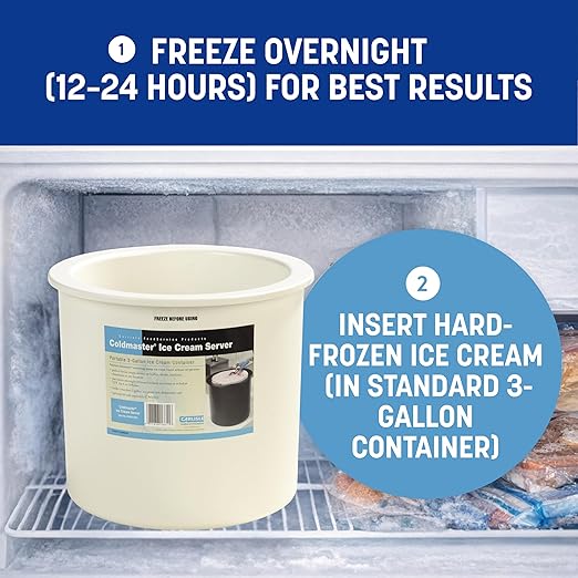 Carlisle FoodService Products Coldmaster Ice Cream Server Insulated Crock with Lid for Kitchens and Restaurants Plastic 3 Gallons White