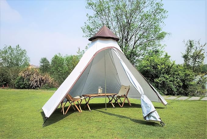 12'x 10' x8'Large Space Tower Bell Tipi Tent for Family 3-4 Person Camping Tents Double Layers Lightweight Waterproof Teepee Pyramid Tent