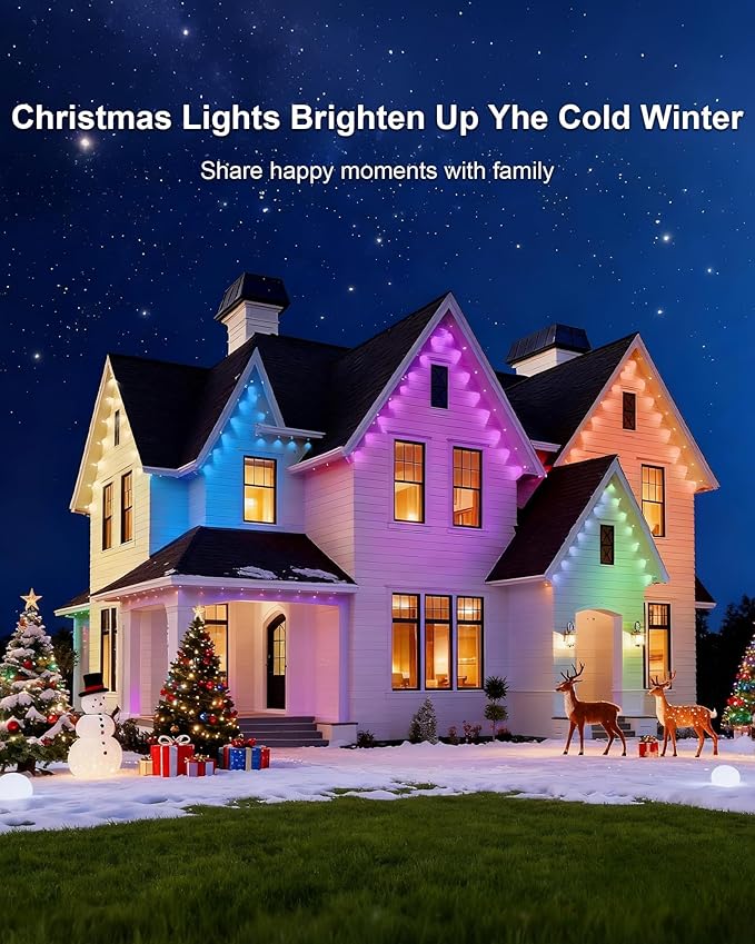 XINKAITE 300ft Permanent Outdoor Lights for House 2025 Eave Lighting with App/Remote Control IP67 Waterproof smartlight for Christmas Halloween Holiday Party Daily(2 Rolls 150FT)