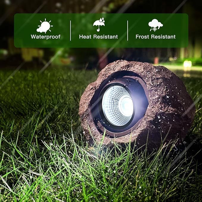 4 Pack Solar Rock Lights Outdoor Angle Adjustable Solar Lights Outdoor Waterproof LED Solar Garden Lights Auto On/Off Landscape Lighting for Yard Pathway Patio Flower Bed - White Glow (Stone Brown)