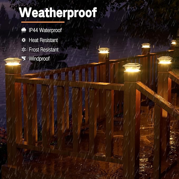 Brizled Solar Post Lights 6 Pack LED Solar Fence Cap Lights for 4x4 5x5 6x6 Wooden Posts Warm White Fence Top Post Light Column Landscape Outdoor Lighting for Outside Garden Patio Yard