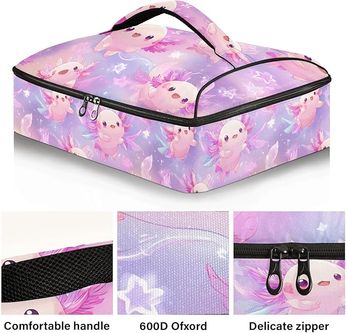 Casserole Carrier Prints Adorable Cute AxolotlInsulated Casserole Carrier for Hot or Cold Food Thermal Lunch Tote for Potluck Parties Picnic Beach Fits 9 x 13 Inches Baking Dish