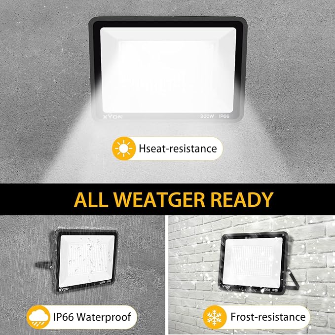 2 pack 300W LED Flood Light(2000W Equivalent)Super Bright 42500LM 5000K Daylight IP66 Waterproof Security Outdoor LED Arena Lights Commercial Lighting Floodlight for Backyard|Court|Stadium|Yard