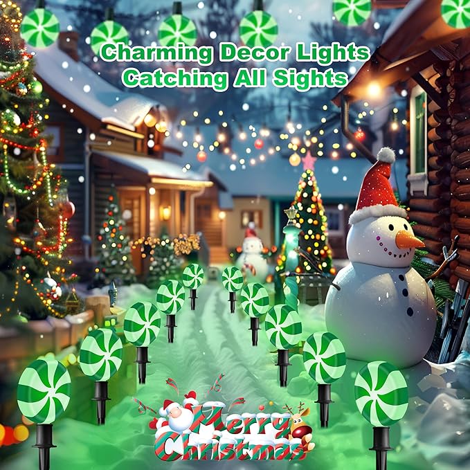 Ultimate Unicorn Christmas Lollipop Pathway Lights for Christmas Decoration 10 LED Christmas Peppermint String Lights Green Lollipop Pathway Lights with Stakes for Garden Christmas Decor