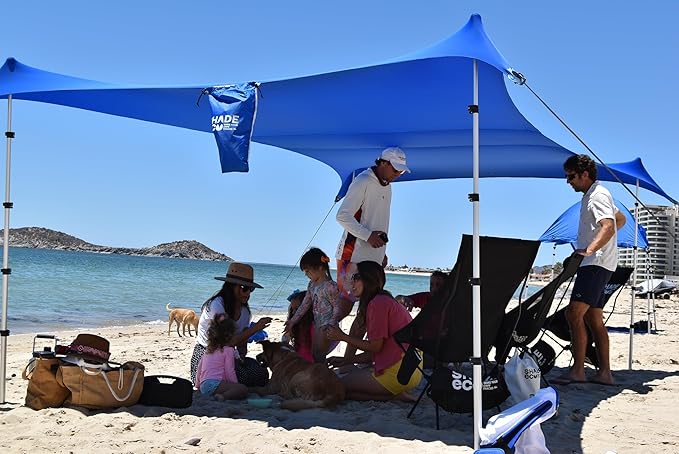 Nomad XL Beach Shade Tent with Shoulder Bag - Easy Setup UPF50+ Portable Sunshade Canopy for Sand or Grass Wind Resistant - Summer Vacation Essentials - Plus Dry Bag - 15x8.5 ft 4-Posts