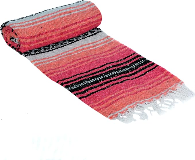 La Montana Mexican Blankets and Throws 4 Pack 74x50 - Made in Mexico Lightweight Yoga Blanket for Schools Studios Outdoors Camping Picnic Decor - Machine Washable Coral/Melon/White