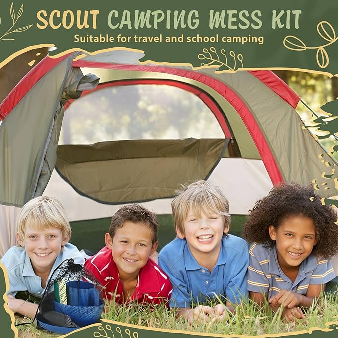 Camping Mess Kit for 4 Reusable Plastic Camping Dishes Set Light Weight Tableware Kit Utensils for Backpacking Hiking Picnic Outdoor Essentials Gear
