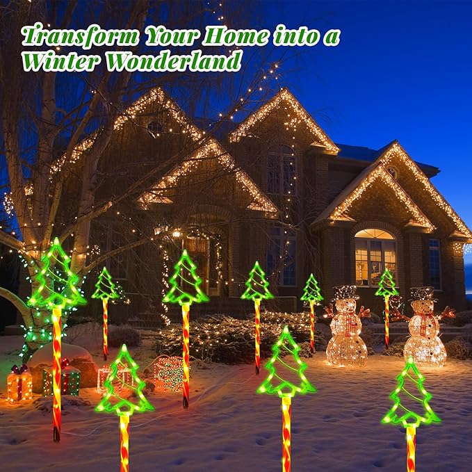 Outdoor Christmas Decorations Lights 5 in 1 Candy Cane Christmas Tree Lights with 8 Modes Christmas Pathway Lights Outdoor Waterproof LED Christmas Outside Lights for Yard Path Garden Decor