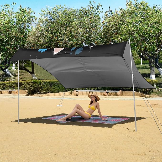 Camping Sun Shelters White Cat with Little Blue Flowers Beach Canopy 126 * 110.2in