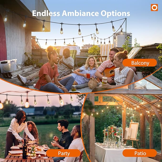 addlon 200FT Outdoor String Lights LED with Remote Dimmable Patio Lights Waterproof Shatterproof Edison Bulb for Outside Backyard Porch Garden Bistro Pergola Party Decor Warm Ambience Lighting