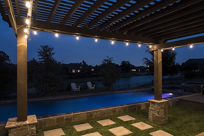 Enbrighten LED Bistro Outdoor String Lights 48ft 24 Shatter Resistant Lifetime Bulbs 2200K Warm White Weather Resistant Indoor/Outdoor Commercial Grade Perfect for Backyard Porch Patio 38357