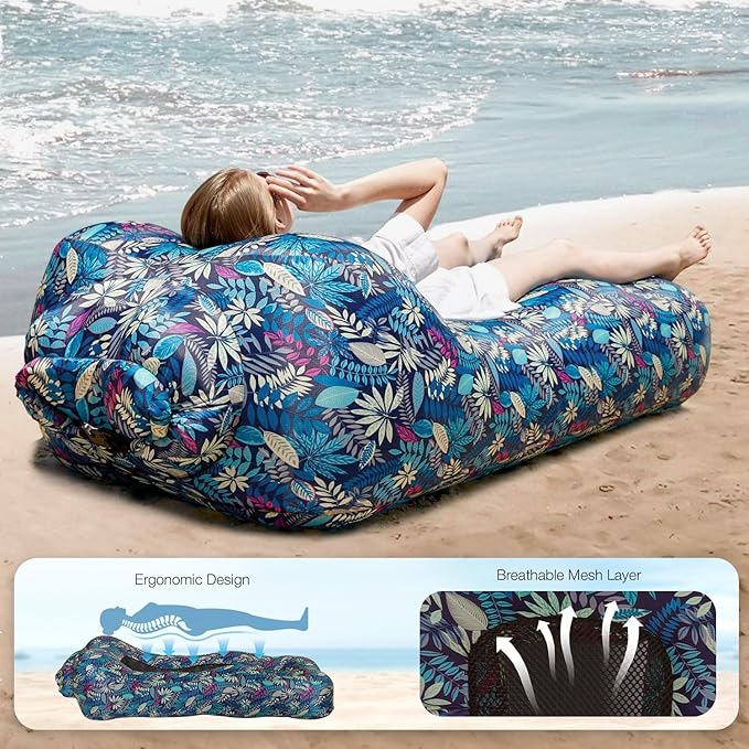 Inflatable Couch Air Lounger for Adults Ultralight Portable Blow up Couch Air Sofa Inflatable Beach Lounger Bed for Camping Hiking Festival Backyard Lawn No Pump Required