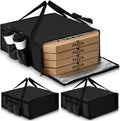 LemonRoad 3 Pcs Pizza Delivery Bag with 4 Cup Holder Insulated Food Grocery Bag 20 x 20 x 8 Pizza Warmer Bags for Carry Hot Catering Delivery Driver Essentials (Black)