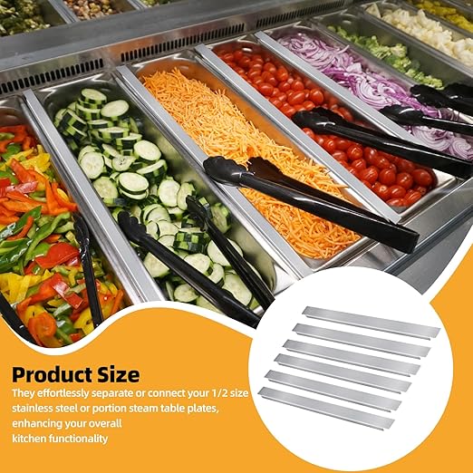 6 Pcs 12 Inch Stainless Steel Divider for Steam Table Pan Adapter Bar Metal Food Divider for Restaurant Kitchen Food Service Accessories