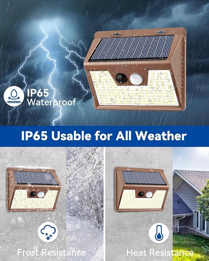 Peasur Solar Lights for Outside [10 Pack/140LED/Brown] Motion Sensor Outdoor Lights Ultra-Bright Solar Security Light 3 Working Modes Waterproof for Outside Garden Yard