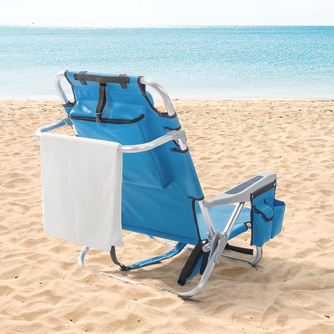 Folding Beach Chair Oxford Cloth Beach/Outdoor Picnic Camping Game Adjustable Lightweight Space Saving Blue