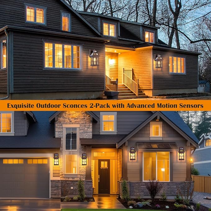 Bronze Outdoor Wall Lights with Motion Sensor ETL Exterior Light Fixtures Waterproof 2 Pack Anti-Rust Aluminum Porch Lights Dusk to Dawn Outdoor Lights Brown Lantern Sconces for House